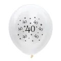 White latex balloon with black number 40 and stars for 40th birthday decorations - 40th Birthday Transparent