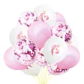 15pcs Rose Gold and Pink Unicorn Confetti Balloon Set for Birthday Party Decoration - Pink Purple Mix (Multicolor Unicorn + Purple Confetti)