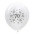 White 12-inch 70th birthday latex balloon with black number 70 and stars print - 70th Birthday Transparent