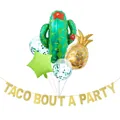 Detail of Cactus Fiesta Party set with Taco Bout A Party banner and assorted balloons - Cactus Pineapple Star Confetti Balloon Banner Set(2)