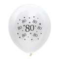 White 12-inch latex balloon with black number 80 and star prints for birthday parties - 80th Birthday Transparent