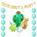 Detail of glittery Taco Bout A Party banner with cactus and pineapple foil balloons - Cactus Pineapple Star Multi Balloon Banner Set(6)