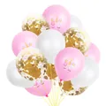 15pcs rose gold unicorn party balloons with pink unicorn prints and gold confetti - Pink White Dream Mix (Sleeping Unicorn + Gold Confetti)