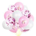 Set of unicorn themed balloons in rose gold confetti and pink latex for party decor - Pink White Joy Mix (Unicorn Print + Deep Pink Confetti)