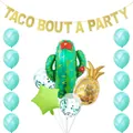Cactus Fiesta party decorations with gold TACO BOUT A PARTY banner and colorful balloons - Cactus Pineapple Star Multi Balloon Banner Set(6) / Style 6