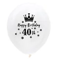 White 12 inch latex balloon featuring crown design and Happy Birthday 40th printing - 40th Birthday Modern Crown