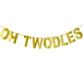 Goldene Oh Twodles Girlande für den 2. Geburtstag als Partydekoration und Hintergrund - Oh Twodles Banner in Spiegeloptik