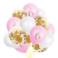 Unicorn party balloons set with rose gold confetti and pink unicorn print latex balloons - Gold Pink White Celebration Mix (Unicorn Print + Gold Confetti)