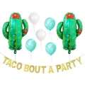 Cactus balloon set with Taco Bout A Party gold glitter banner for fiesta birthday party - Double Cactus Latex Balloon Banner Set(7) / Style 7