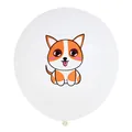 Detail view of a 12 inch white latex party balloon with a cute orange Corgi dog print - Orange Dog