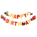 Construction vehicle themed Happy Birthday banner with excavator and tractor pendants - Small Excavator Banner