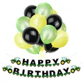 Tractor theme happy birthday party decoration set with colorful balloons and paper banners - Green Theme Banner With Balloons