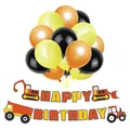 Construction themed happy birthday party decoration set with balloons and excavator banners - Excavator Banner With Balloons