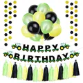 Detailed farm tractor birthday party set with balloons, banners, and paper tassels - Green Theme Decor Style One