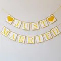 Glittery gold Just Married banner with heart symbols for wedding party decoration - Glittery Heart Yellow Lettering "just Married" Garland