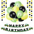 Detailed tractor birthday banner with green glitter dots and themed party balloons - Green Theme Decor Style Two