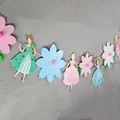 3D bloemen prinsessenfeest slinger met kleurrijke papieren figuren en zachte pompons - Bloemenfee