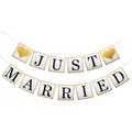 Just Married heart banner with glitter gold edges for wedding party wall decoration - Glitter Hearts Black Lettering "just Married" Graffiti
