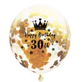 Ballon confettis transparent 30 ans avec paillettes dorées et motif couronne noire - 30ème Anniversaire-Confettis Dorés Transparent