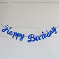 Glänzendes blaues Happy Birthday Banner in Schreibschrift mit Spiegel-Effekt für Partys - Neues Skript Happy Birthday - Blau