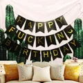 Goldfolie Happy Fucking Birthday Banner mit schwarzen Schwalbenschwanzfahnen Dekor - Banner-Set