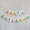 Pastel multicolor Happy Birthday swallowtail banner with gold foil lettering for party - 11.5*16cm White Fishtail Birthday Banner