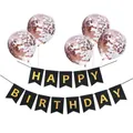 Rose gold sequin balloons and black gold foil Happy Birthday banner party decoration set - Black Banner With Rose Gold Confetti Balloons