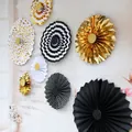 8-piece gold foil party paper fan set with black and white patterns for wall decor - Black Gold / 10.8