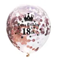 Rose gold confetti balloon for 18th birthday featuring black crown and star prints - 18th Birthday-Rose Gold Confetti Transparent