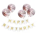 Kit anniversaire avec bannière blanche dorée et ballons confettis en or rose - Bannière Blanche Avec Ballons Confettis Or Rose