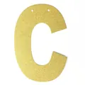 Close-up of glittery gold letter C decoration with hanging holes for party banner - Letter C / Gold