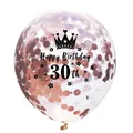 Clear 30th birthday confetti balloon with rose gold sequins and crown design - 30th Birthday-Rose Gold Confetti Transparent
