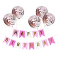 Guirlande Happy Birthday rose et blanche avec ballons à paillettes or rose - Bannière Queue De Poisson Multicolore Avec Ballons Confettis Or Rose