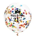 Transparent 21st birthday confetti balloon with black crown and stars on white background - 21st Birthday-Multicolor Confetti
