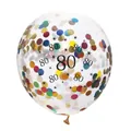 12-inch clear latex balloon with colorful confetti and black number 80 star print - 80th Anniversary / Colorful Confetti