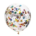 Transparent 12-inch latex balloon with number 30 print and colorful metal confetti - 30th Anniversary / Colorful Confetti