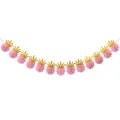 Pink and gold Happy Birthday banner with glitter crowns for children's party decoration - Pink without Ballet Crown