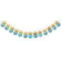 Blue cloud Happy Birthday banner with gold glitter crowns for children's party decoration - Blue without Ballet Crown
