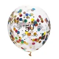 Ballon transparent 50 ans avec confettis colorés et numéro 50 imprimé en noir - 50ème Anniversaire / Confettis Colorés