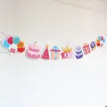 Cartoon birthday banner for 100 days celebration with colorful balloons and cake patterns - Pink 100 Days Theme (100 Days Celebration)
