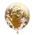 Ballon 50 ans transparent avec confettis dorés et motifs d'étoiles noires imprimés - 50ème Anniversaire / Paillettes Dorées