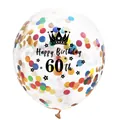Transparent 60th birthday balloon with colorful confetti and black crown design - 60th Birthday-Multicolor Confetti