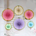 Set of six colorful decorative folding paper fans with gold trim for party wall backdrops - Macaron Multi-color Mixed Style / Multicolor