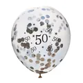 Ballon 12 pouces transparent avec paillettes argent et chiffre 50 noir pour anniversaire - 50ème Anniversaire / Paillettes Argentées