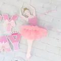 Roze balletmeisje verjaardagsslinger met 3D tule rokjes en kroon vlaggetjes decoratie - Roze Ballerina Verjaardag Banner / Roze