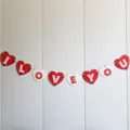 Hanging burlap heart garland banner with I LOVE YOU text for Valentine's Day party decor - I Love You Heart Style