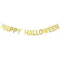 Pancarta dorada brillante de Happy Halloween para decoración de fiestas en fondo blanco - Banner Happy Halloween (Con Cinta)
