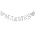 White Mr & Mrs wedding banner with heart accents for bridal decor and photo props - Vintage Mr Mrs Style