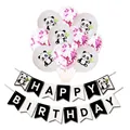 Cute panda birthday party set with balloons and happy birthday banner decorations - Panda Banner With Magenta Sequin Balloons / Rose Red
