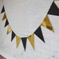 Matte black and metallic mirror gold triangle bunting banner for party wall decor - Black and Gold Triangle Bunting / Black & Gold